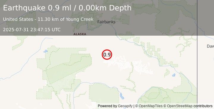 Earthquake 61 km E of Denali Park, Alaska (0.9 ml) (2025-07-31 23:47:15 UTC)
