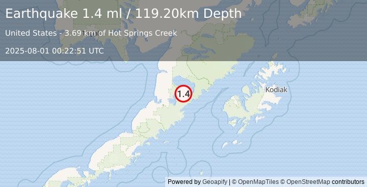 Earthquake 62 km ENE of Ugashik, Alaska (1.4 ml) (2025-08-01 00:22:51 UTC)