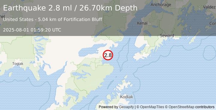 Earthquake 45 km ESE of Pope-Vannoy Landing, Alaska (2.8 ml) (2025-08-01 01:59:20 UTC)