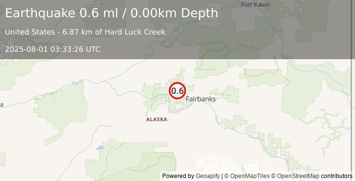 Earthquake 33 km ESE of Minto, Alaska (0.6 ml) (2025-08-01 03:33:26 UTC)