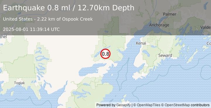 Earthquake 22 km ESE of Port Alsworth, Alaska (0.8 ml) (2025-08-01 11:39:14 UTC)
