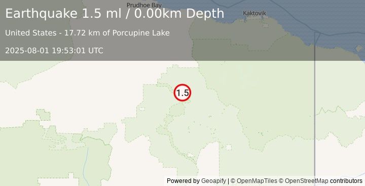Earthquake 100 km NNW of Arctic Village, Alaska (1.5 ml) (2025-08-01 19:53:01 UTC)