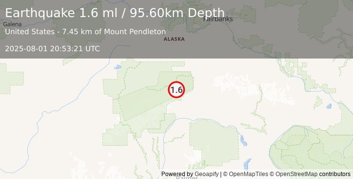 Earthquake 31 km W of Cantwell, Alaska (1.6 ml) (2025-08-01 20:53:21 UTC)