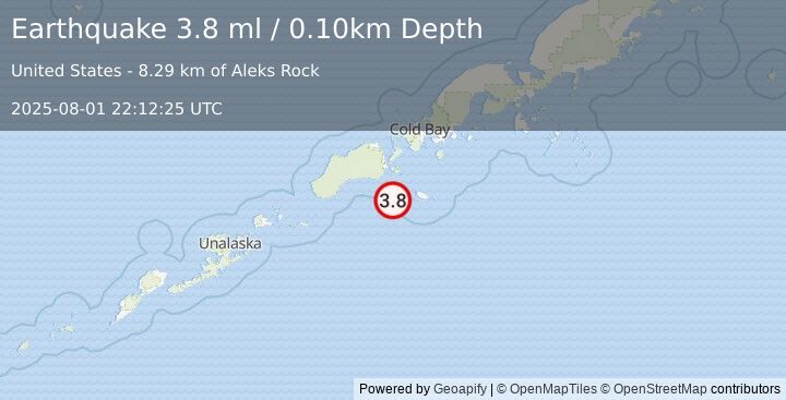 Earthquake 53 km S of False Pass, Alaska (3.8 ml) (2025-08-01 22:12:25 UTC)