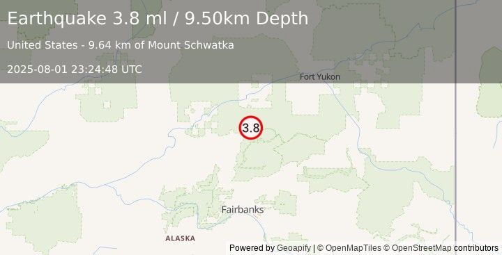 Earthquake 49 km S of Beaver, Alaska (3.8 ml) (2025-08-01 23:24:48 UTC)