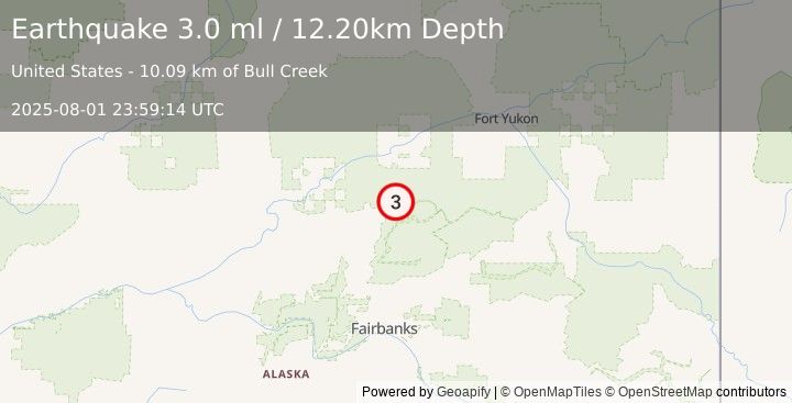 Earthquake 52 km S of Beaver, Alaska (3.0 ml) (2025-08-01 23:59:14 UTC)