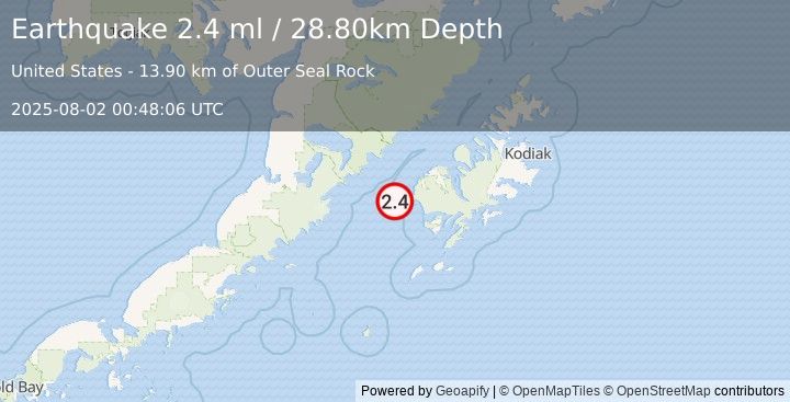 Earthquake 49 km SW of Karluk, Alaska (2.4 ml) (2025-08-02 00:48:06 UTC)