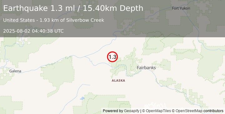 Earthquake 30 km ENE of Manley Hot Springs, Alaska (1.3 ml) (2025-08-02 04:40:38 UTC)