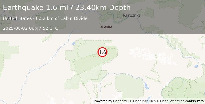 Earthquake 54 km WSW of Denali Park, Alaska (1.6 ml) (2025-08-02 06:47:52 UTC)