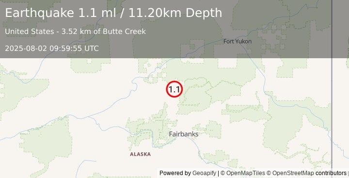 Earthquake 26 km NE of Livengood, Alaska (1.1 ml) (2025-08-02 09:59:55 UTC)