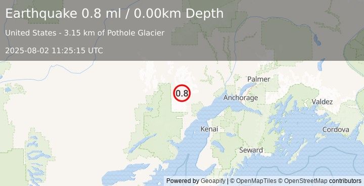 Earthquake 75 km WNW of Tyonek, Alaska (0.8 ml) (2025-08-02 11:25:15 UTC)