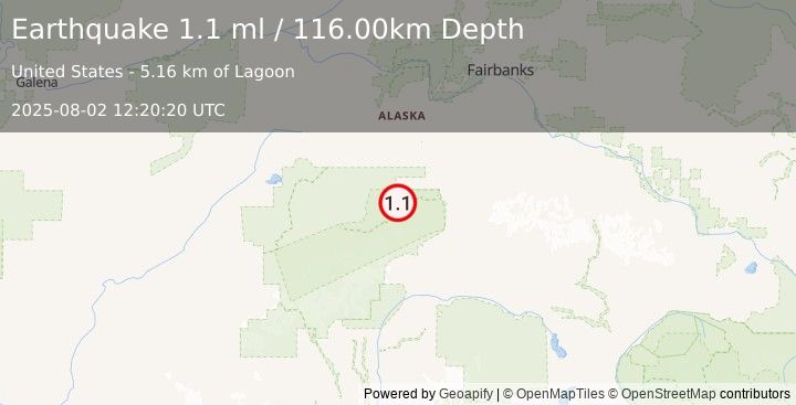 Earthquake 41 km W of Denali Park, Alaska (1.1 ml) (2025-08-02 12:20:20 UTC)