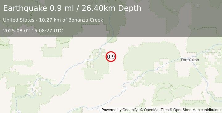 Earthquake 39 km SE of Bettles, Alaska (0.9 ml) (2025-08-02 15:08:27 UTC)