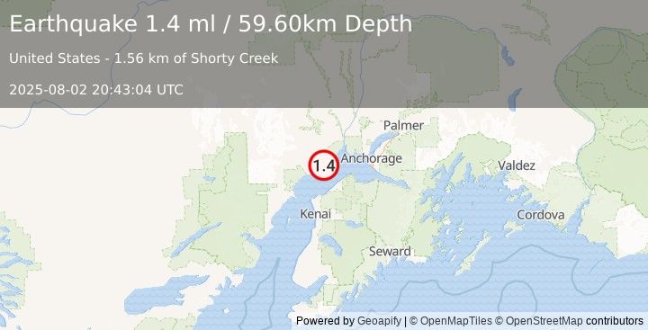 Earthquake 1 km ESE of Beluga, Alaska (1.4 ml) (2025-08-02 20:43:04 UTC)