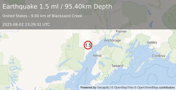 Earthquake 52 km W of Tyonek, Alaska (1.5 ml) (2025-08-02 23:29:32 UTC)