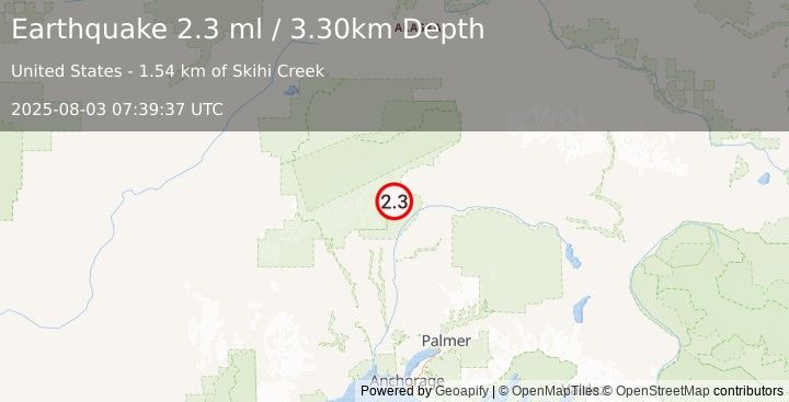 Earthquake 50 km N of Chase, Alaska (2.3 ml) (2025-08-03 07:39:37 UTC)