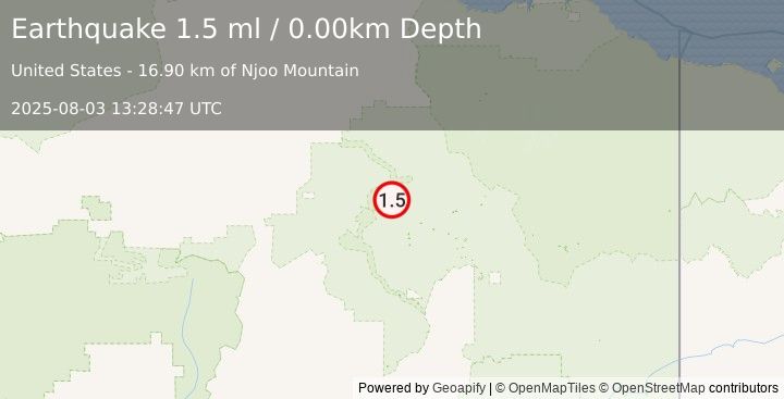 Earthquake 76 km NW of Arctic Village, Alaska (1.5 ml) (2025-08-03 13:28:47 UTC)
