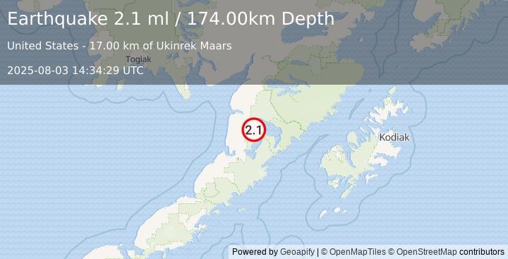 Earthquake 48 km SE of Egegik, Alaska (2.1 ml) (2025-08-03 14:34:29 UTC)