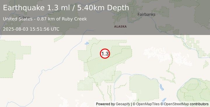 Earthquake 44 km E of Denali National Park, Alaska (1.3 ml) (2025-08-03 15:51:56 UTC)