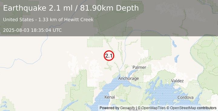 Earthquake 4 km ENE of Skwentna, Alaska (2.1 ml) (2025-08-03 18:35:04 UTC)