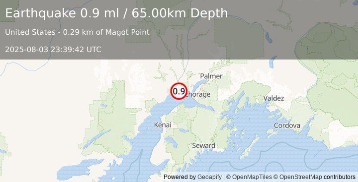 Earthquake 29 km S of Susitna, Alaska (0.9 ml) (2025-08-03 23:39:42 UTC)