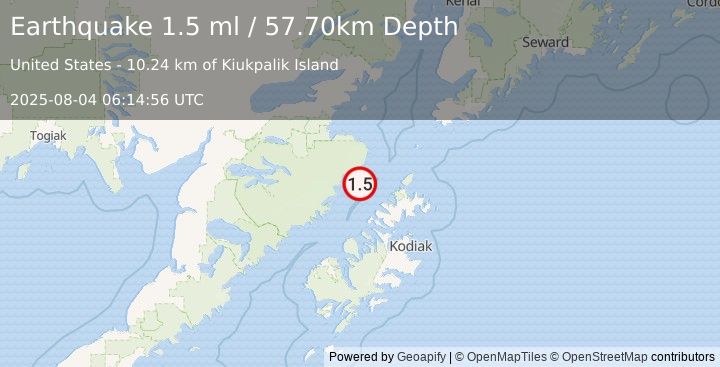 Earthquake 61 km NW of Aleneva, Alaska (1.5 ml) (2025-08-04 06:14:56 UTC)