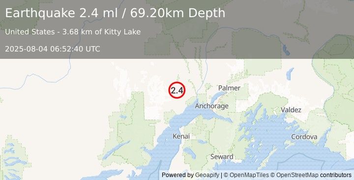 Earthquake 48 km S of Skwentna, Alaska (2.4 ml) (2025-08-04 06:52:40 UTC)