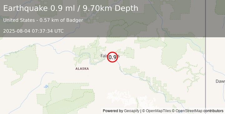 Earthquake 0 km SW of Badger, Alaska (0.9 ml) (2025-08-04 07:37:34 UTC)