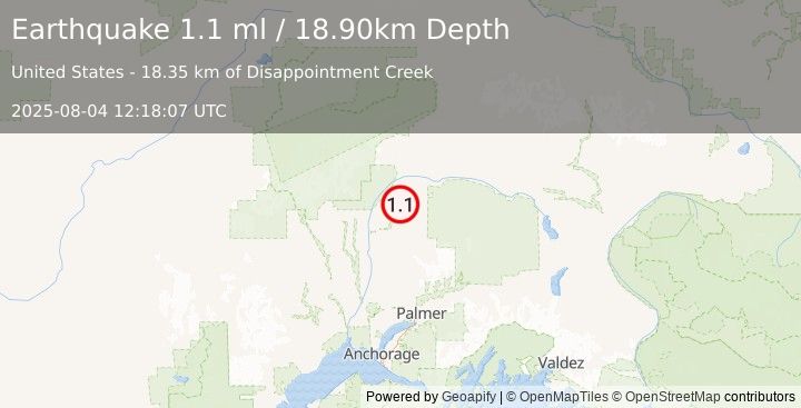 Earthquake 34 km ENE of Chase, Alaska (1.1 ml) (2025-08-04 12:18:07 UTC)