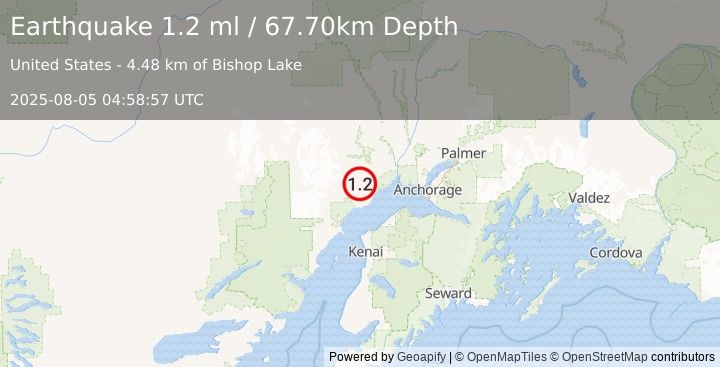 Earthquake 22 km NW of Beluga, Alaska (1.2 ml) (2025-08-05 04:58:57 UTC)