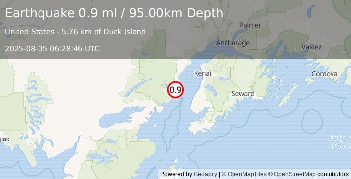 Earthquake 47 km WNW of Ninilchik, Alaska (0.9 ml) (2025-08-05 06:28:46 UTC)