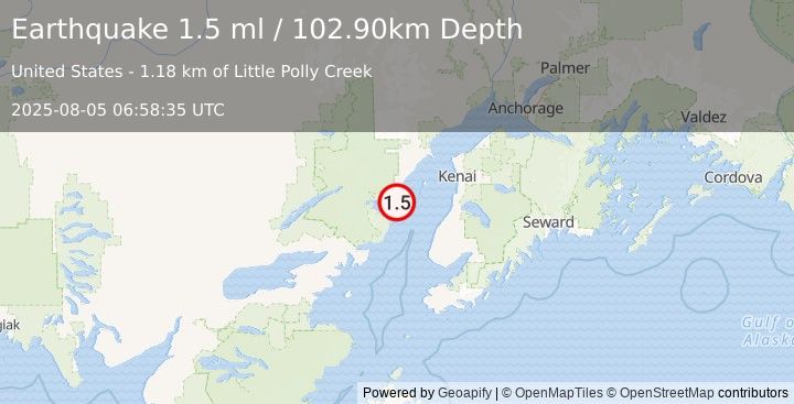 Earthquake 51 km WNW of Ninilchik, Alaska (1.5 ml) (2025-08-05 06:58:35 UTC)
