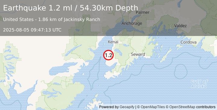 Earthquake 4 km ENE of Ninilchik, Alaska (1.2 ml) (2025-08-05 09:47:13 UTC)