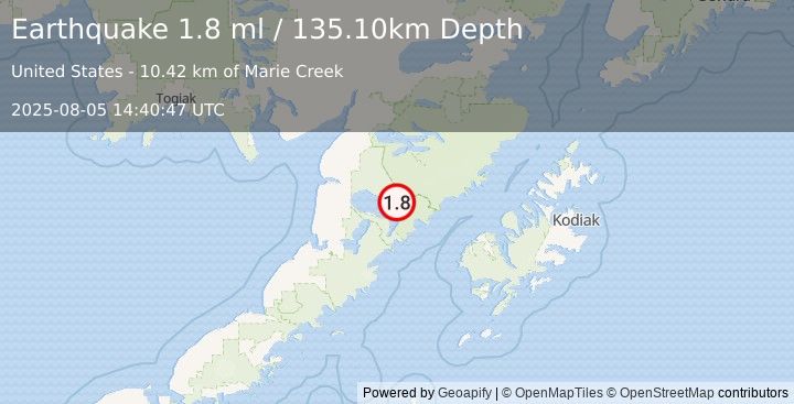 Earthquake 93 km SSE of King Salmon, Alaska (2.0 ml) (2025-08-05 14:40:48 UTC)