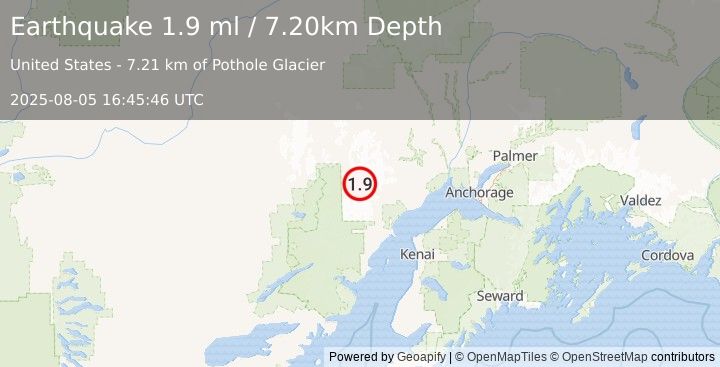 Earthquake 78 km WNW of Tyonek, Alaska (1.9 ml) (2025-08-05 16:45:46 UTC)