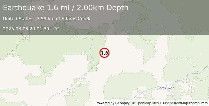 Earthquake 22 km NNE of Wiseman, Alaska (1.6 ml) (2025-08-05 20:01:39 UTC)