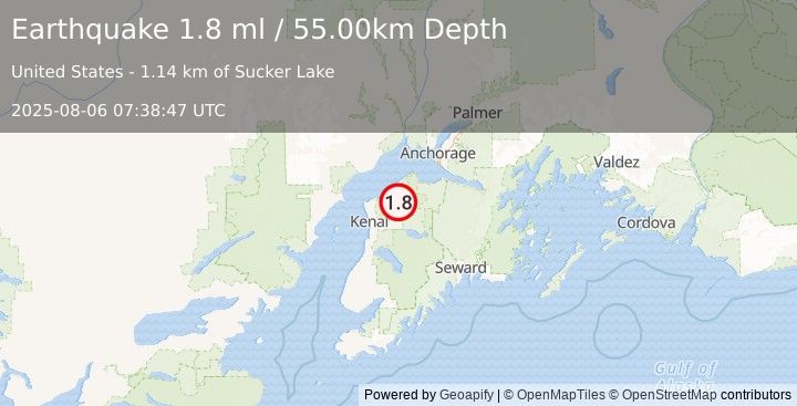 Earthquake 21 km S of Point Possession, Alaska (1.8 ml) (2025-08-06 07:38:47 UTC)