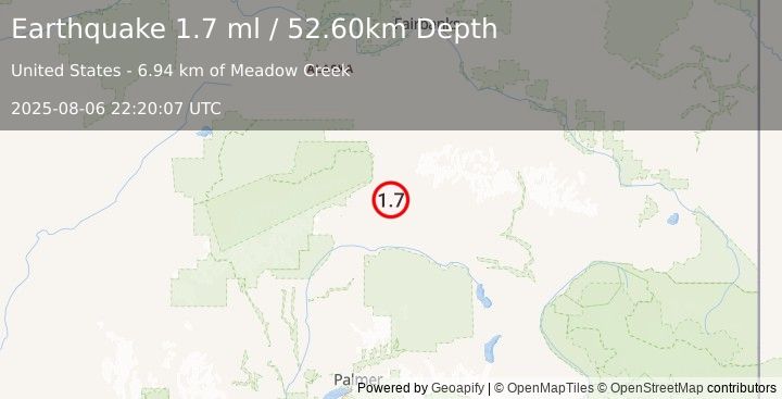 Earthquake 28 km ESE of Cantwell, Alaska (1.7 ml) (2025-08-06 22:20:07 UTC)