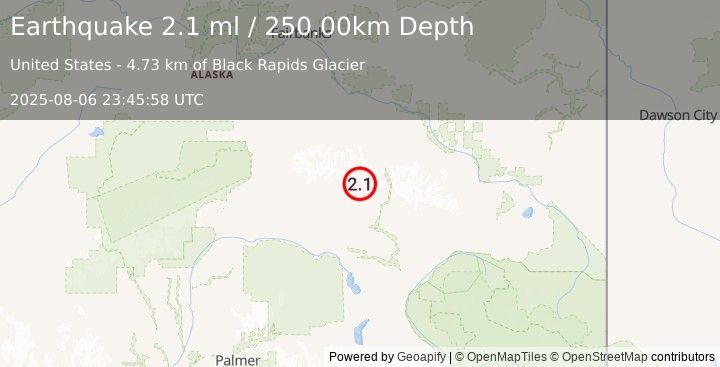 Earthquake 52 km NW of Paxson, Alaska (2.1 ml) (2025-08-06 23:45:58 UTC)
