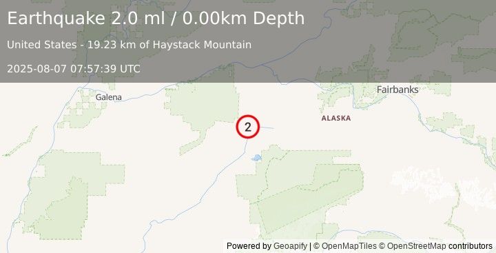 Earthquake 50 km N of Lake Minchumina, Alaska (2.0 ml) (2025-08-07 07:57:39 UTC)