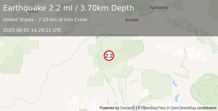 Earthquake 32 km SE of Denali National Park, Alaska (2.2 ml) (2025-08-07 14:29:21 UTC)