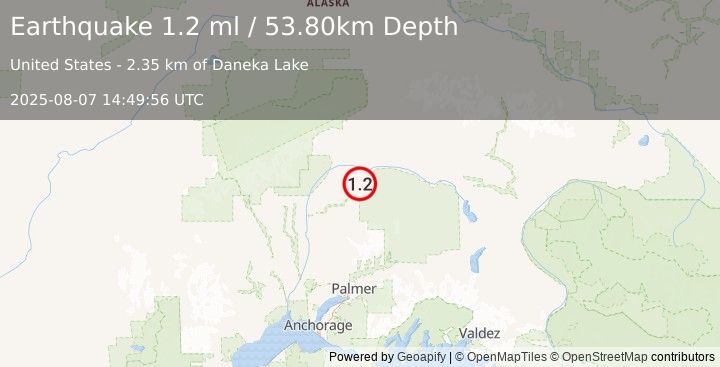 Earthquake 63 km ENE of Chase, Alaska (1.2 ml) (2025-08-07 14:49:56 UTC)