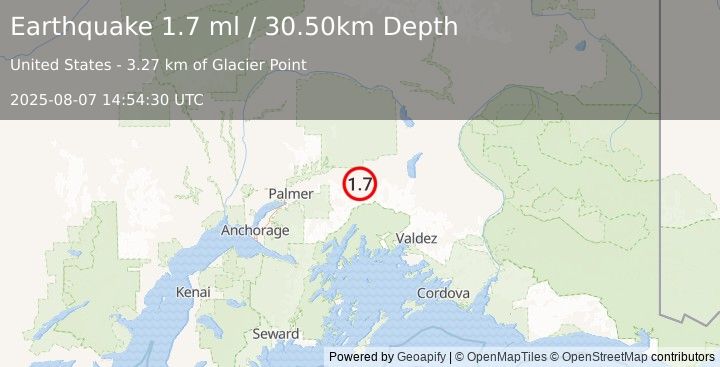 Earthquake 12 km SSE of Glacier View, Alaska (1.7 ml) (2025-08-07 14:54:30 UTC)