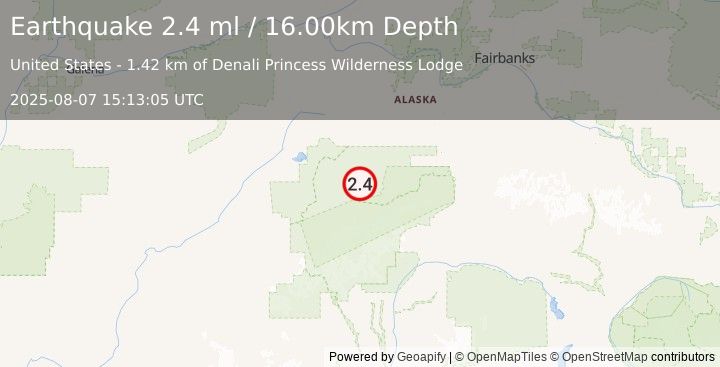 Earthquake 42 km ENE of Denali National Park, Alaska (2.4 ml) (2025-08-07 15:13:05 UTC)