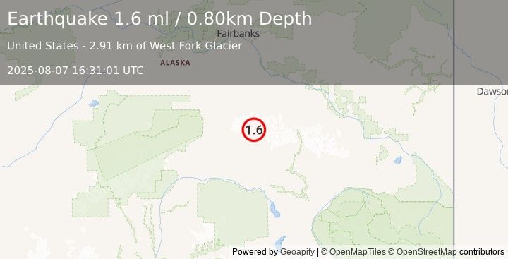 Earthquake 86 km ESE of Denali Park, Alaska (1.6 ml) (2025-08-07 16:31:01 UTC)