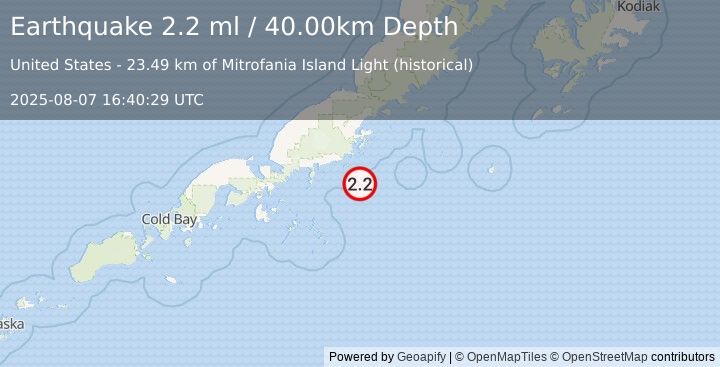 Earthquake 48 km SE of Perryville, Alaska (2.2 ml) (2025-08-07 16:40:29 UTC)