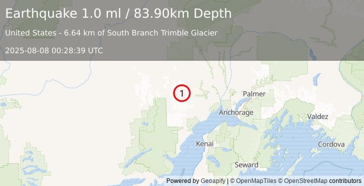Earthquake 61 km SW of Skwentna, Alaska (1.0 ml) (2025-08-08 00:28:39 UTC)