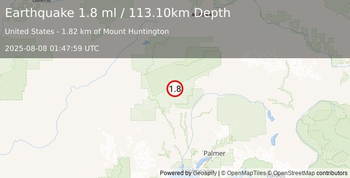 Earthquake 51 km N of Petersville, Alaska (1.8 ml) (2025-08-08 01:47:59 UTC)
