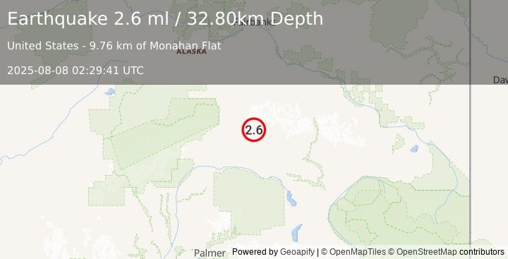 Earthquake 61 km E of Cantwell, Alaska (2.6 ml) (2025-08-08 02:29:41 UTC)