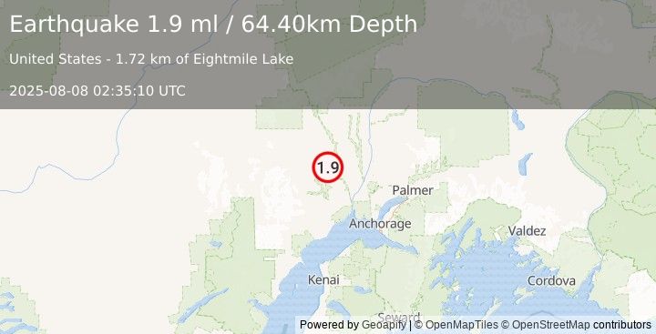 Earthquake 19 km SE of Skwentna, Alaska (1.9 ml) (2025-08-08 02:35:10 UTC)